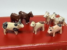 Lot 7 Vtg Erzgebirge Folk Art Hand Carved Wood Children's Toy Farm Animals 1