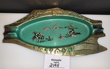 Jerusalem Israel Green Hand Painted Shepherd Brass Ashtray Trinket Souvenir picture