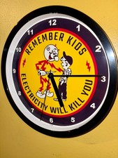 Reddy Kilowatt Kills Electrician Sparky Power Company Man Cave Clock Sign picture
