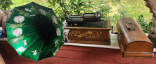 EDISON CYLINDER PHONOGRAPH Model H W/Floral Morning Glory Horn WORKS picture