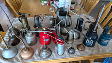 Huge Vintage Oil Oiler Can Lot 24 Copper, Steel Many Eagles, Other brands picture