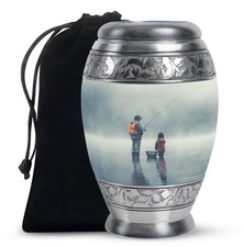 Father And Son Fishing Decorative Burial Urn For Ashes Adult Male (10 Inch) picture
