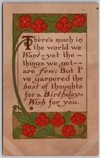 1914 Birthday Wish Postcard Art Nouveau Floral Odessa MO Postmarked picture