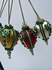 Vintage 60’s MCM beaded sequined Christmas Ornaments Lot Of 4 picture