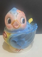 Lefton Blue Bird Cookie Jar w/ Lid, Large Ceramic/Porcelain, MPN 289 picture