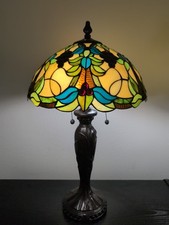 Vintage Dale Tiffany 28” Slag Glass Table Lamp With Grape Jewels & Green Leaves picture