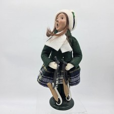 Vintage 2004 Byers' Choice The Carolers Girl Skater Figurine Green Xmas 91/100 picture