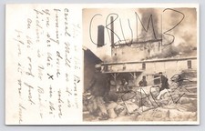 Mill Fire Man on Roof Disaster Canal Fulton Ohio OH c1900s RPPC Postcard picture