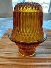 Indiana Glass Vintage Amber Diamond Point Fairy Lamp EUC Autumn Halloween Cozy picture