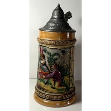 Vintage German Ceramic Stein Roslein auf der Haide Pewter Lid Goethe 1771 Poem picture