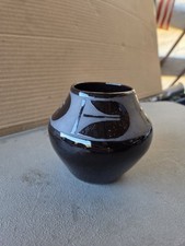 Vintage Elizabeth Olguin Isleta Pueblo Black-on-Black Pottery Jar Vase Signed NM picture