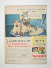 1956 Vintage Puss n Boots Cat Food Print Advertisement Siamese Kitty Feline MOD picture