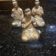 Set Of Three Vintage Asian Bronze Figures On Stand picture