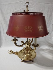 Antique French Bouillotte Lamp Gilt Bronze Three-Light Red Tole Shade Empire... picture