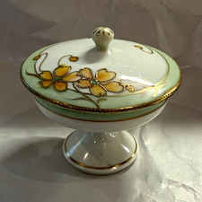 Antique Nippon Hand Painted Porcelain Trinket Box w/ Lid Dresser Box Floral Gold picture