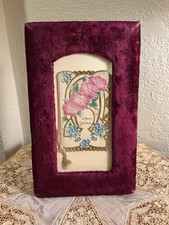 Antique Victorian Christmas Card With Victorian Purple Velvet Easel Frame picture