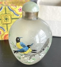 Vintage Chinese Inside Painted Glass Snuff Bottle Birds Flowers Boxed picture