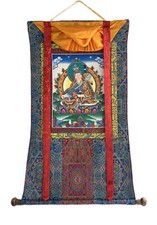 HAND PAINTEED GURU PADMASAMBHAVA  TIBETAN THANGKA PAINTING WITH SILK BROCADE picture