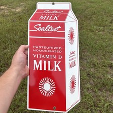 Vintage Sealtest Pasteurized Milk Painted Metal Dairy Sign picture