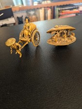 Vintage Japanese Resin Okimono Lot Rickshaw Geisha & Clam Shell Village Scene picture