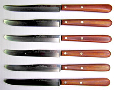 VINTAGE SET OF 6 CASE XX STAINLESS CAP 254 STEAK KNIVES With WOODEN HANDLES picture