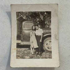 Vintage Photo Photograph Print People with Truck Couple Man Woman Snapshot picture