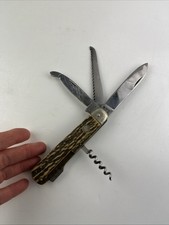 Vintage Heinr. Boker & Co. Solingen Germany Tree Brand 3 Layer Stag Scale Knife picture