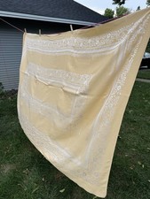 Vintage Damask Tablecloth Warm Yellow Gold Floral ~56x84 Nice 😊  picture
