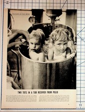 1950s Polio Epidemic News Magazine Page Two Tots in Tub Recovery Photo picture