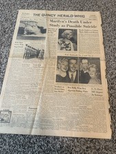 MARILYN MONROE Original August 6 1962 Quincy Herald Newspaper. picture