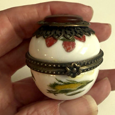 Limoges Porcelain Hinged Trinket Box Fruit Motif Metal Trim First Edition picture