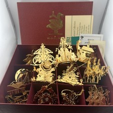 Vintage 1991 Danbury Mint Gold Christmas Ornament Collection W Box Complete Set picture