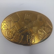 Vintage American Beauty Oval Gold Toned Medieval Sword Makeup Powder Compact picture
