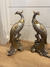 Vintage Mid-Century Syroco Gold&Silver Peacock Statues - Hollywood Regency -Pair picture