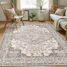 5x7 Washable Area Rugs for Living Room: Non Slip Vintage Brown Rug, Large Sof... picture
