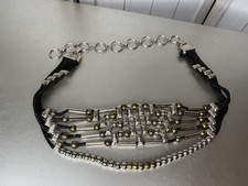 Vintage 80s Boho Glam Beaded Gold Silver Black Metal Belt Unique Chain Medium picture