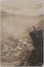 Vintage Postcard Pyrenees Mountains France RPPC DRAMATIC MAN LOOKING MOUNTAIN picture