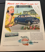 Blue 1946 Ford V8 Sedan Coupe - Vintage Original Color Print Ad / Wall Art picture