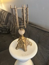 Antique 3 Lion Cast Metal Table Lamp w/ Alabaster Gothic Revival picture