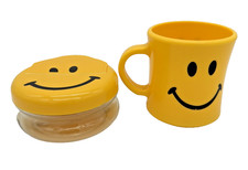 Vintage Smiley Face Mug & Snack Container Chef Craft Yellow Happy Face Set picture