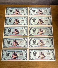 1990 $1 Disney Dollars Mickey Mouse Lot of 10 Consecutive Serial Notes w/ Flaw picture