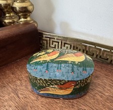 Vintage Hand Painted Kashmir Papier Mache Bird Trinket Box picture