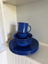 Vintage Blue Splatterware Speckled Enamelmare Cup Plate Bowl Set  picture