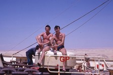 #XX166 -d Old 35mm Slide Photo- Young Shirtless Men on Ship - 1963 picture