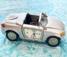 Timex Sports Car Desk Clock Vtg Collectible Mini Silver Chrome Convertible Works picture