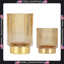 Makeup Brush Holder Glass Organizer Vintage Striped Design for Vanity picture