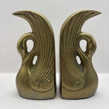 Vintage Brass Swan Book Ends Made In Korea 6.5 Inches Tall picture