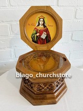 Orthodox Reliquary Box Wood Carved Ark with icon of St. Barbara 7.48