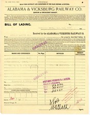 1907 Alabama & Vicksburg Railway Co Bill of Lading Shipment from Vicksburg, Miss picture