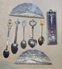 Vintage Souvenir Spoon Lot of 6 with 2 Matching Metal Windmill Display Holders picture